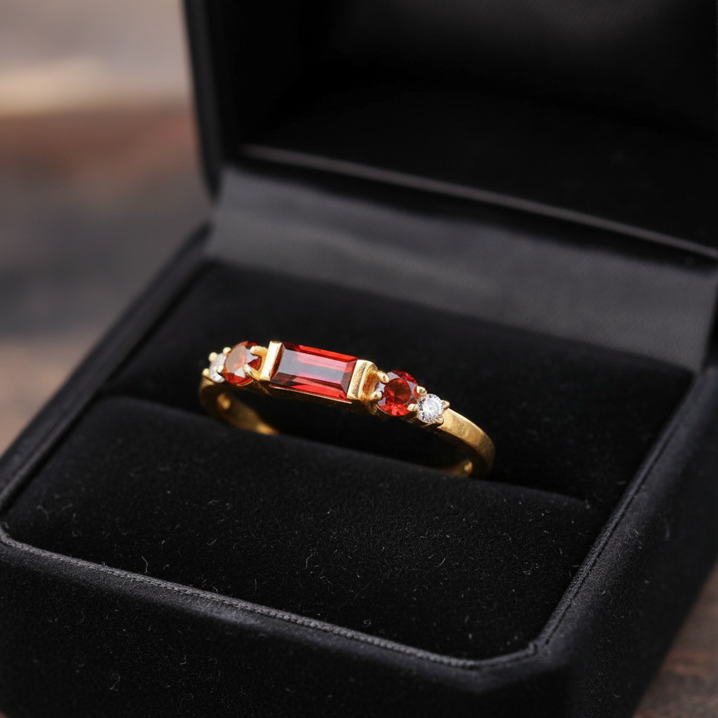 Bague grenat écrin