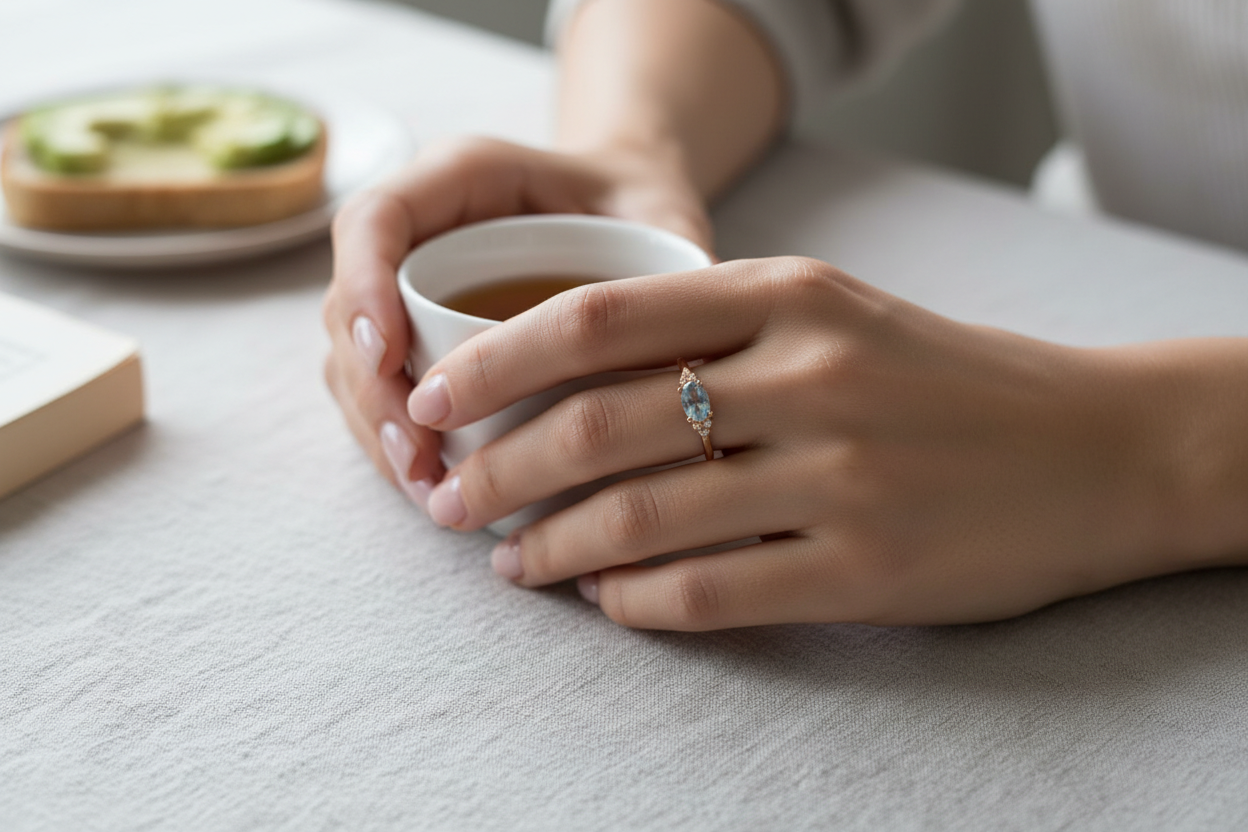 Bague Serene portée sur une main